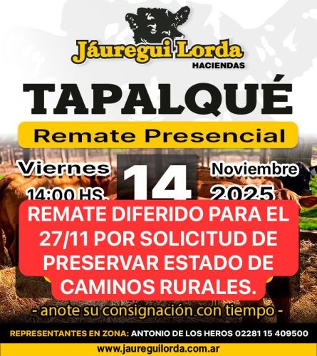Jauregui Lorda - Tapalque - Viernes 14 de Noviembre