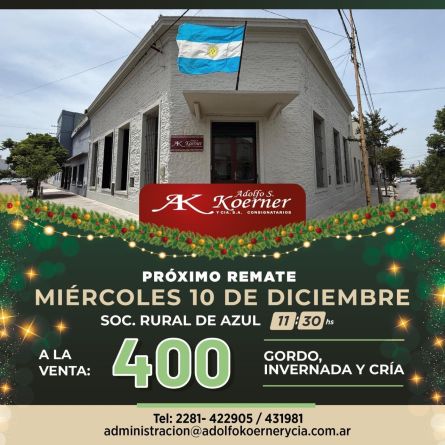 Adolfo S Koerner - Azul - Miercoles 10 de Diciembre