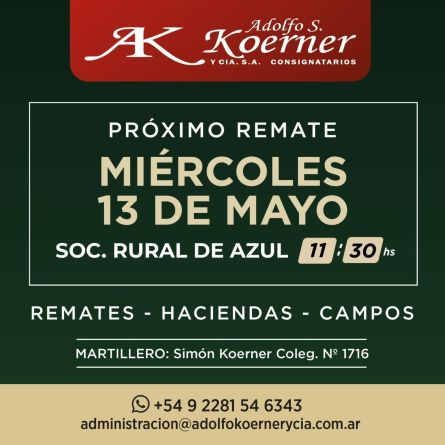 Adolfo S Koerner - Azul - Miercoles 13 de Mayo