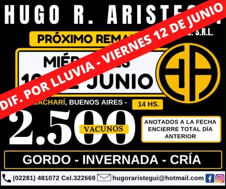 Hugo R Aristegui - Cachari - Viernes 12 de Junio