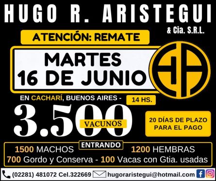Hugo R Aristegui - Cachari - Martes 16 de Junio