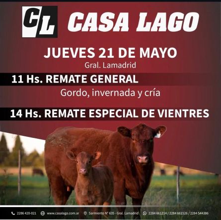 Cassa Lago - General Lamadrid - Jueves 21 de Mayo