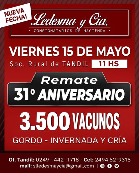 Ledesma y Cia - Rauch - Viernes 15 de Mayo