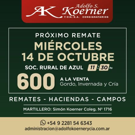 Adolfo S Koerner - Azul - Miercoles 14 de Octubre