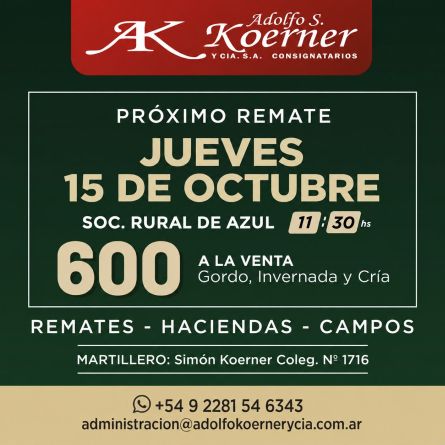 Adolfo S Koerner - Azul - Jueves 15 de Octubre