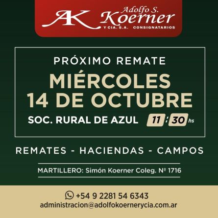 Adolfo S Koerner - Azul - Miercoles 14 de Octubre