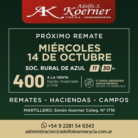 Adolfo S Koerner - Azul - Miercoles 14 de Octubre